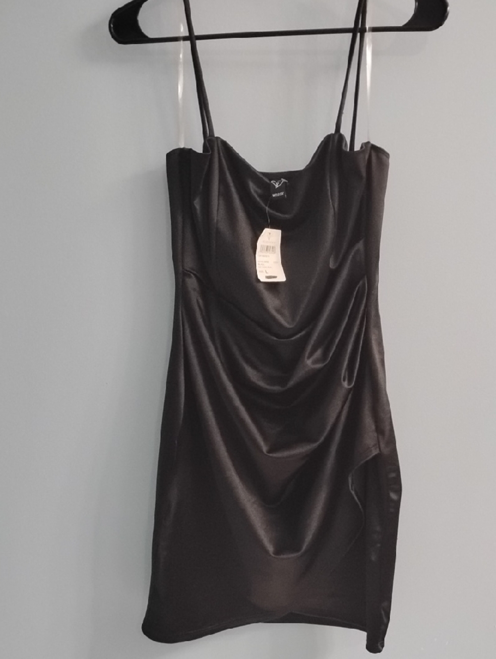 Windsor Black Satin Cowl Neck Mini Dress
